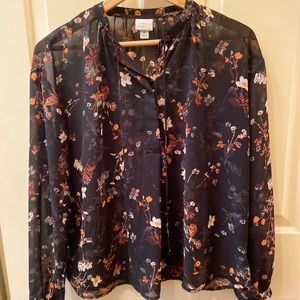 A New Day Black Sheer Floral Blouse